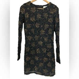 Badgley Mischka Mark + James Black Floral Metallic Body Con Mini Dress - M